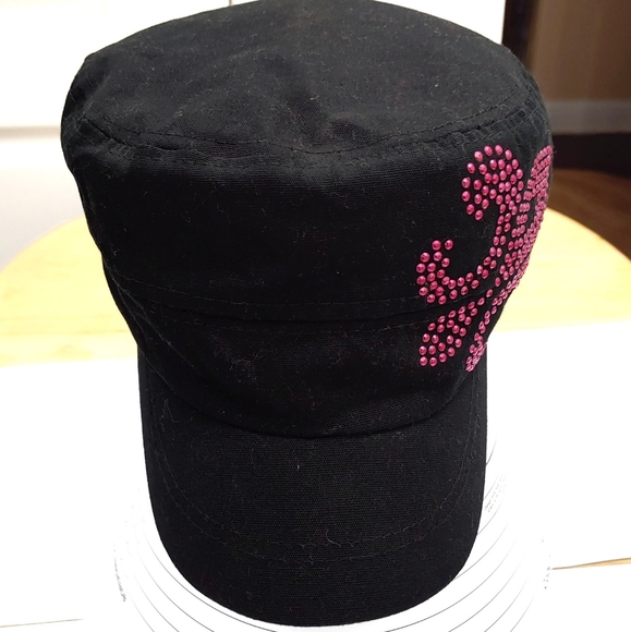 ``H25376 Black Cadet Cap with Pink Fleur De Lis - Picture 2 of 5